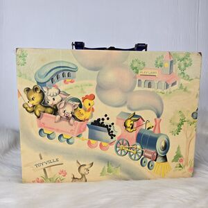 Vintage Toyville Playland Child's Train Animals Carry Case Suitcase 12x9x3.75"